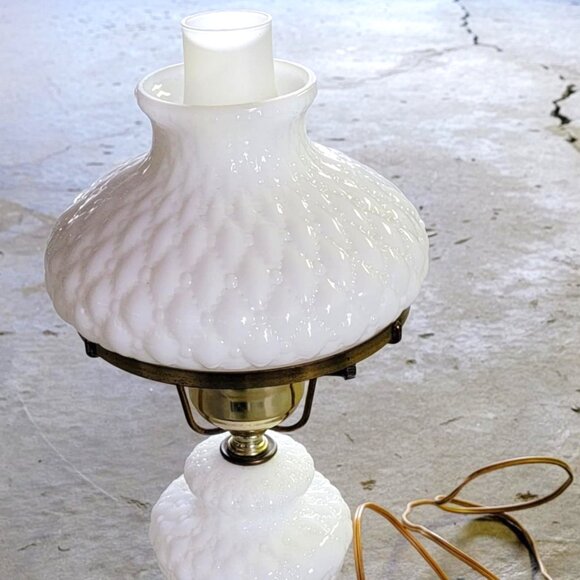 Vintage Hurricane White Quilted Milk Glass Hobnail Lamp - Picture 1 of 4